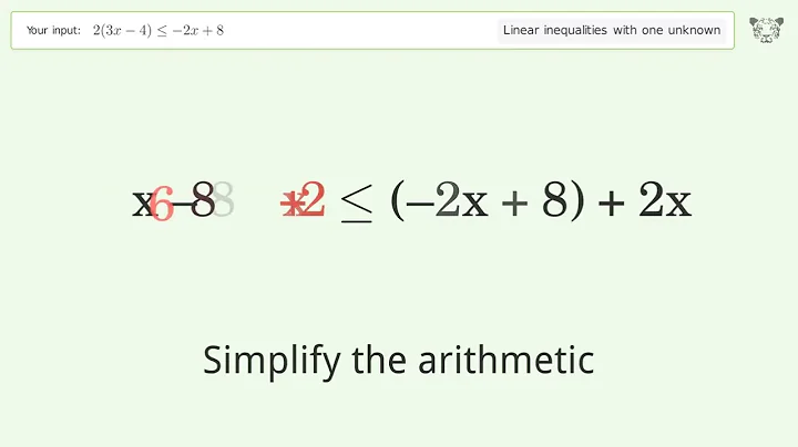 Solving Linear Inequalities: 2(3x-4) is Smaller Than or Equal to -2x+8