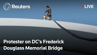 LIVE: Protester on DC's Frederick Douglass Memorial Bridge