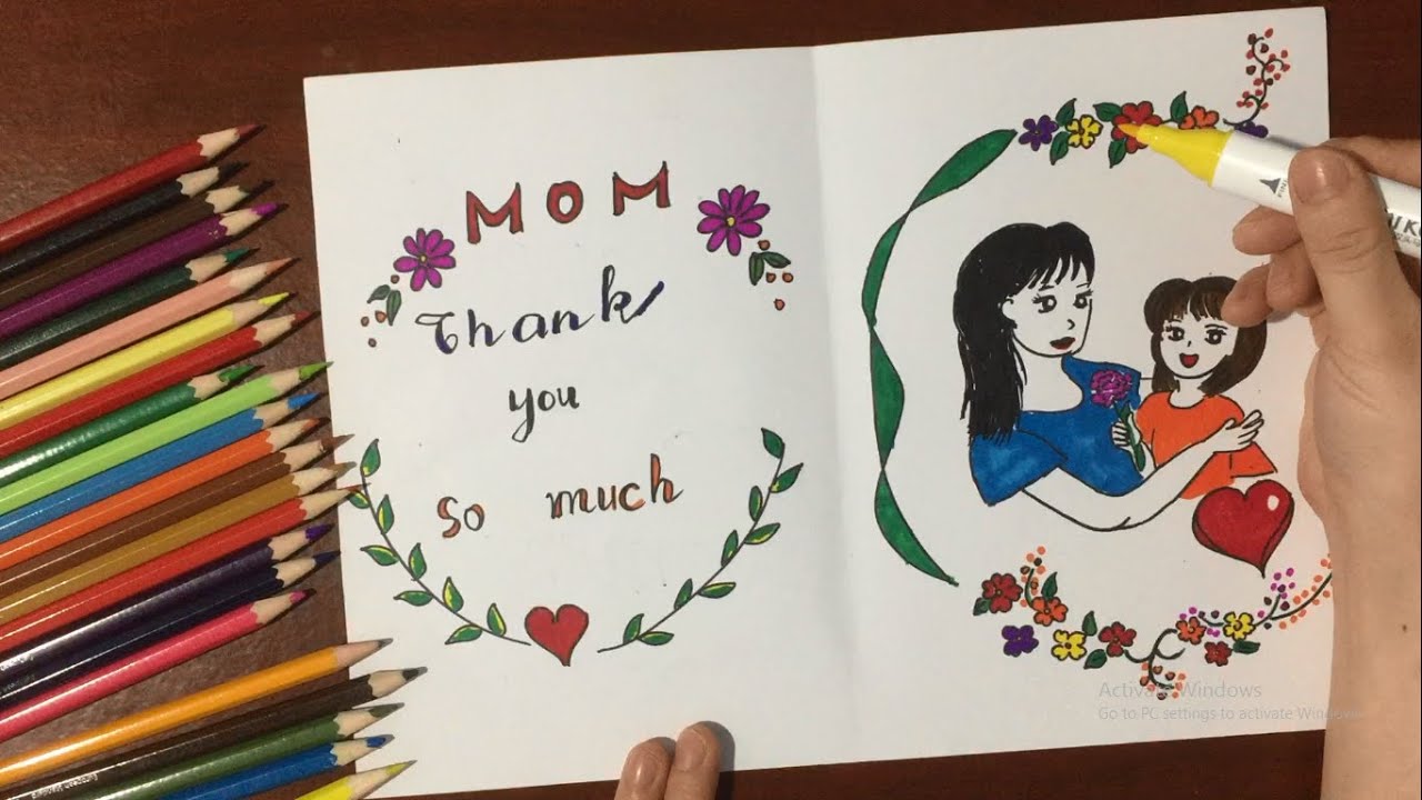 Vẽ Thiệp 20/10 Tặng Mẹ💝 Vẽ thiệp tặng sinh nhật Mẹ - YouTube