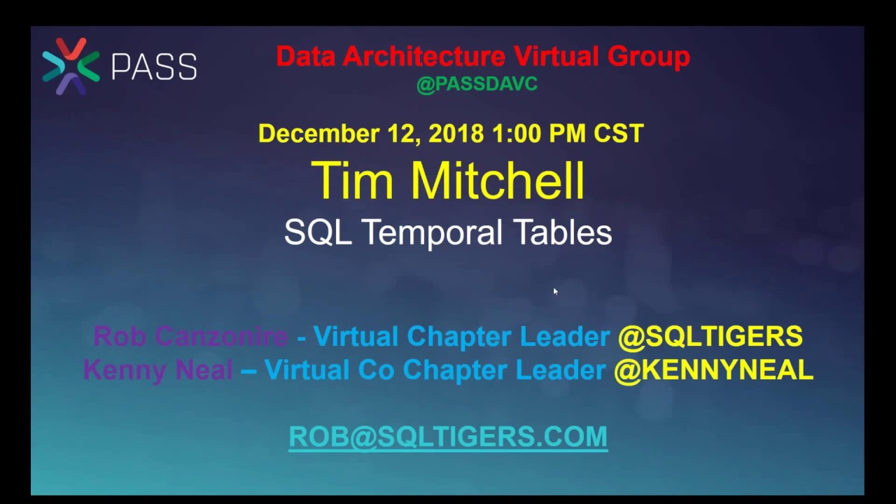 20181212 SQL Temporal Tables By Tim Mitchell YouTube 20181212 sql temporal tables by tim mitchell youtube