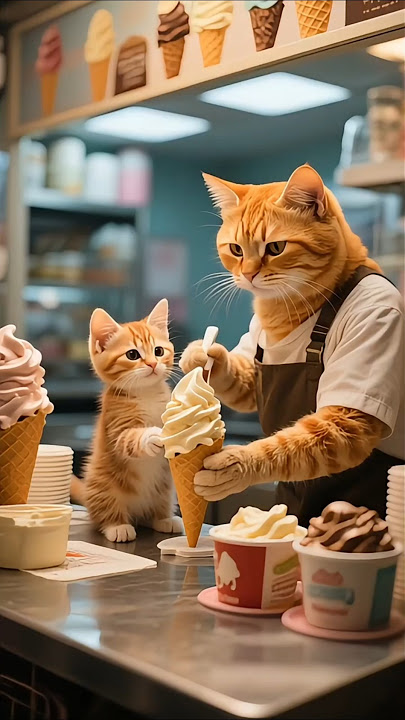 Mama Cat & Kitten Make Ice Cream Together! 🍨🐾 #shorts #mamacat #cutecat #catshorts #viralshort