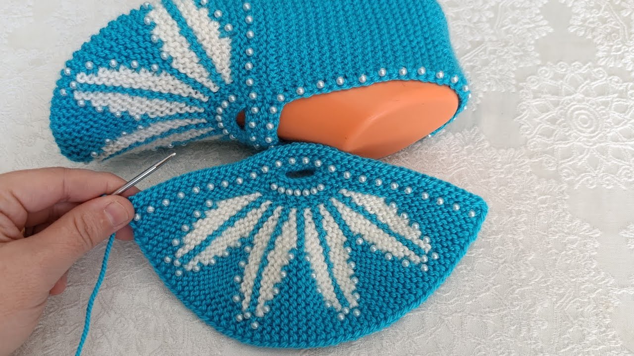 💥Çeyizlere yakışır incili iki şiş patik yapılışı ✅#örgü #knitting #crochet #handmade #keşfet #diy #