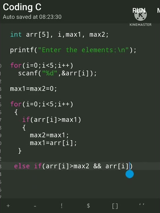  finding second largest element in c language using array c shorts