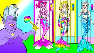 DIY Paper Dolls & Cartoon  OMG! Where is Rainbow Rapunzel Mermaid  Barbie Transformation Handmade