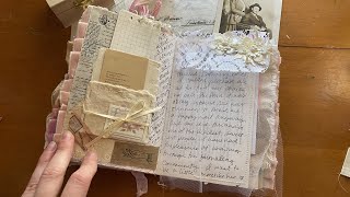 Junk Journal with Me - 4-page journal spread. Fabric tip-in & using packaging