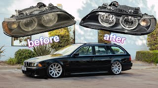 restoring 20 year old e39 touring headlights ASMR style