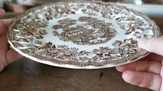 Myott Tonquin Brown and White China 9.75-Inch Dinner Plate c1950