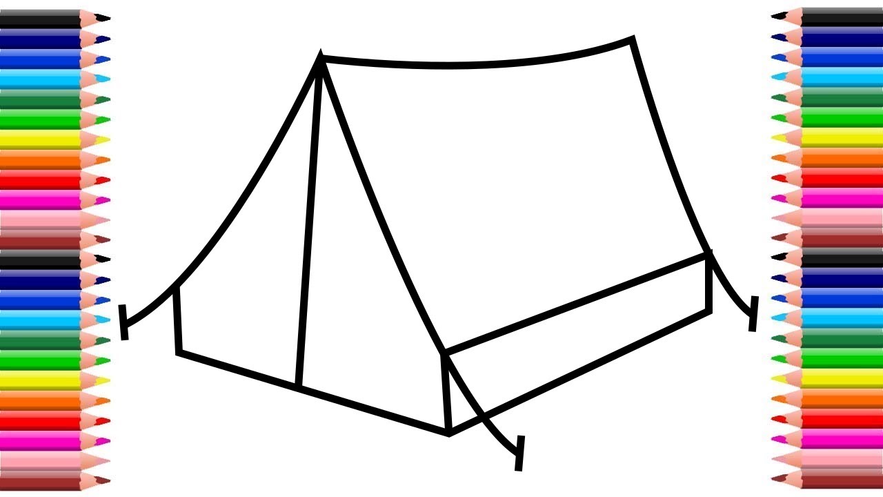 Premium Vector | A drawing of a tent with a sun and trees in the background