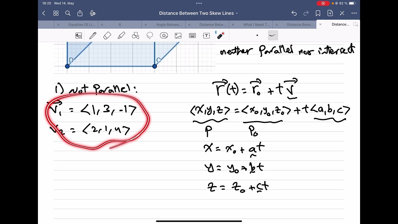Distance Between Two Skew Lines (Multivariable Calculus) | المسافة بين خطين متوازيين في الفضاء