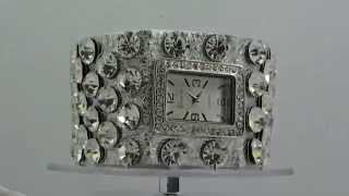 Fancy Soft Genuine Leather Strap with Large Rhinestones - Silver - ewatchwholesale.com screenshot 4