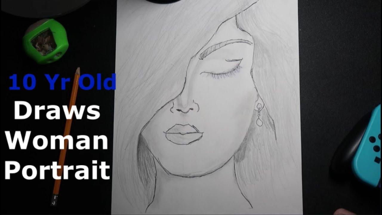 10 Yr Old Draws Portrait Of A Woman - WOW! - YouTube