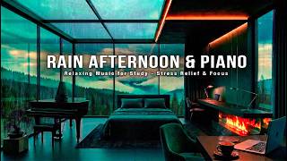 Heavy Rain on Glass Window 🌲 Soft Piano &amp; Dark Forest Bedroom | Fireplace • 432Hz Sleep