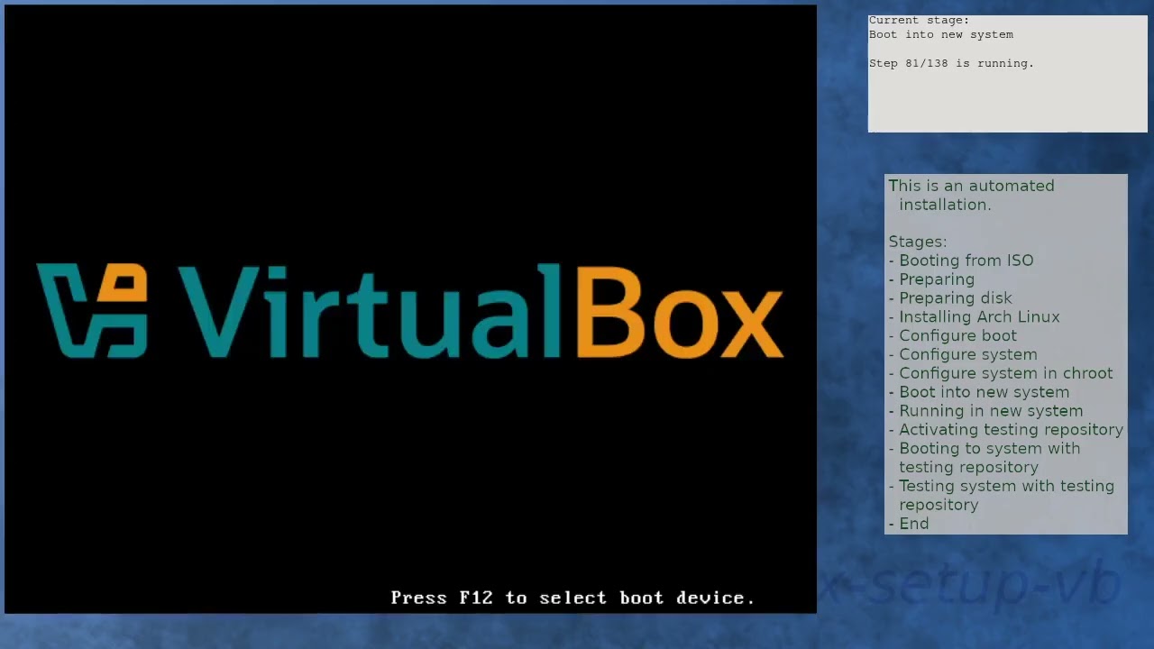 Arch Linux installation recording to kernel 6.18.4-arch1-1 (testing)