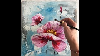 Easy Floral Painting Demonstration Acrylic Technique on canvas by Julia Kotenko