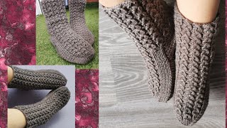 Cómo Tejer Pantuflas Botines  o Calcetines para la casa con dos agujas.