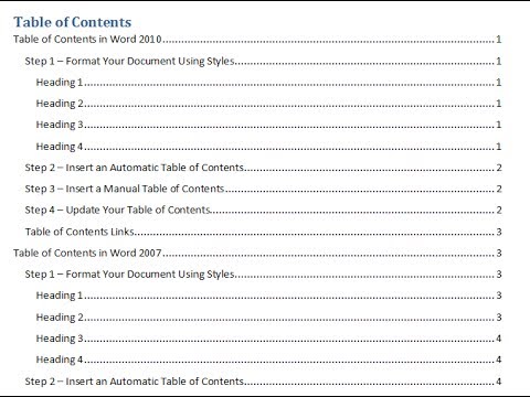 Create A Table Of Contents In A Word Document