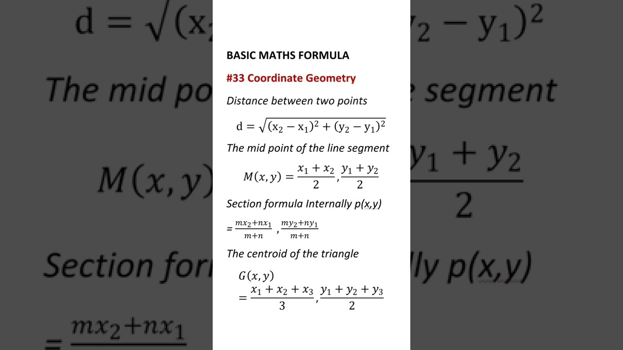Coordinate Geometry formula