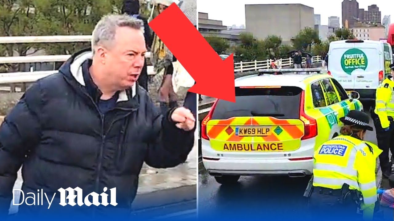 Furious bystander loses it at Just Stop Oil activists blocking ambulance