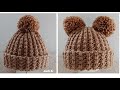 GORRO CON POMPONES TEJIDO A CROCHET, PASO A PASO TODAS LAS TALLAS.