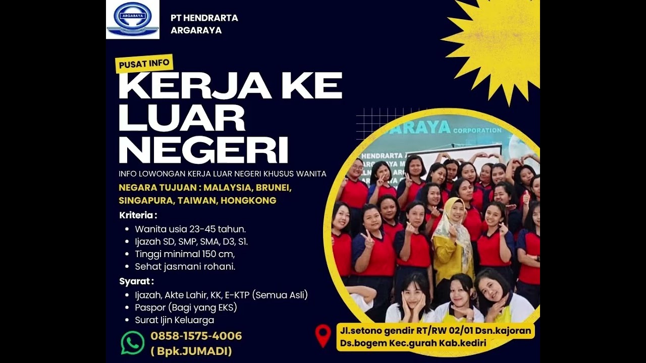 0858-1575-4006 Info Loker Asisten Rumah Tangga Taiwan PT HENDRARTA ARGARAYA di Glagah Banyuwangi