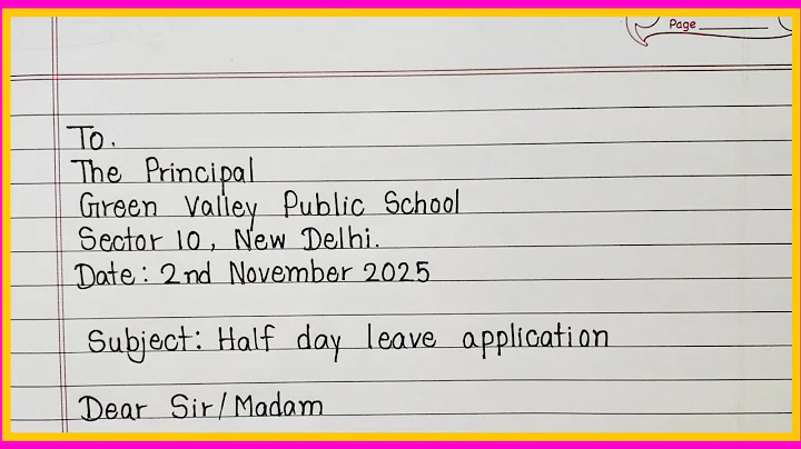 Half Day Leave Application | Letter Writing in English | Half Day Leave Application for School