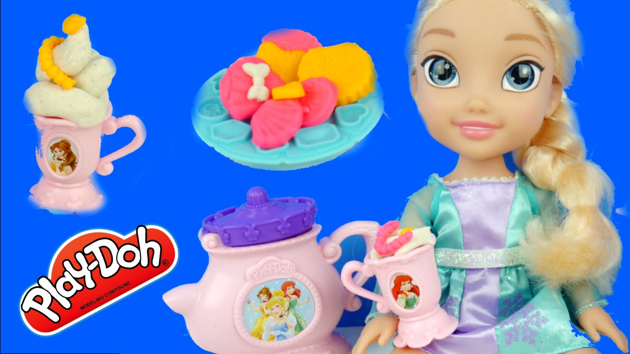 ⁣ألعاب الصلصال حفل الشاي أميرات ديزني و الملكة إلسا - بنات  PlayDoh Princess Tea Party