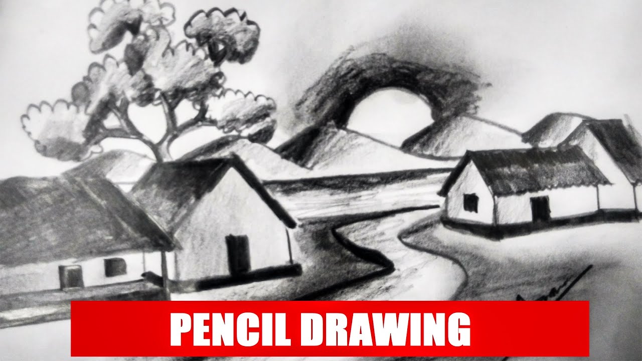 Pencil drawing village pencil art step by step/ FreeHand Art - YouTube