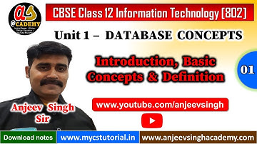 01 Unit-1 Database Concepts - Basic concepts & definition | Class 12 Information Technology 802 CBSE