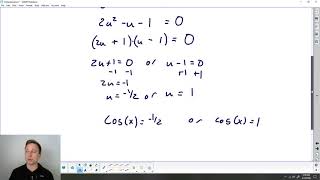 Precalculus: Solving more complex trig equations practice 5