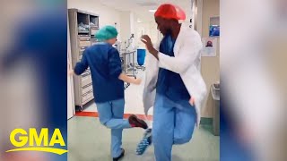 With no handshaking allowed these medical residents did the 'corona foot shake'