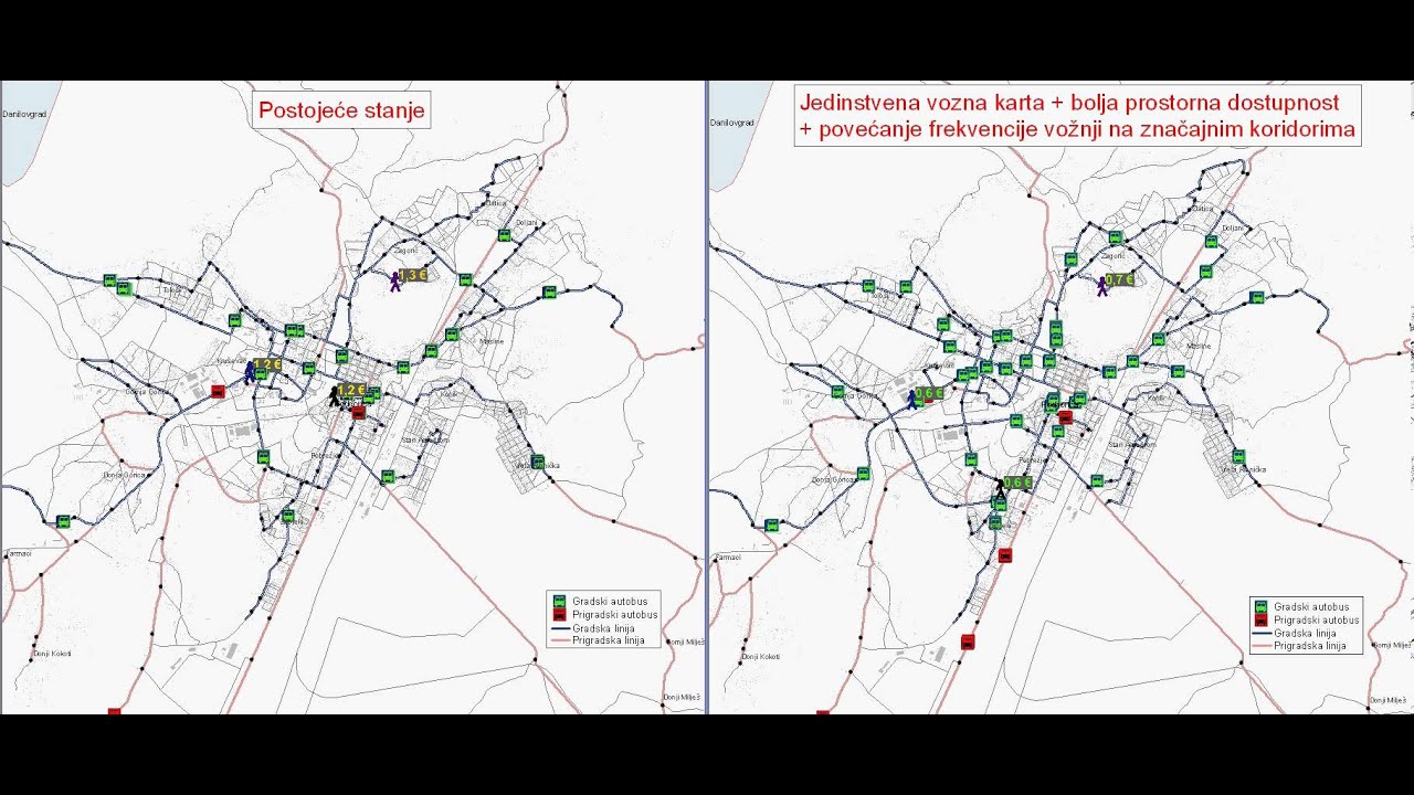 podgorica karta Public transport in Podgorica: current (left) and future (right  podgorica karta
