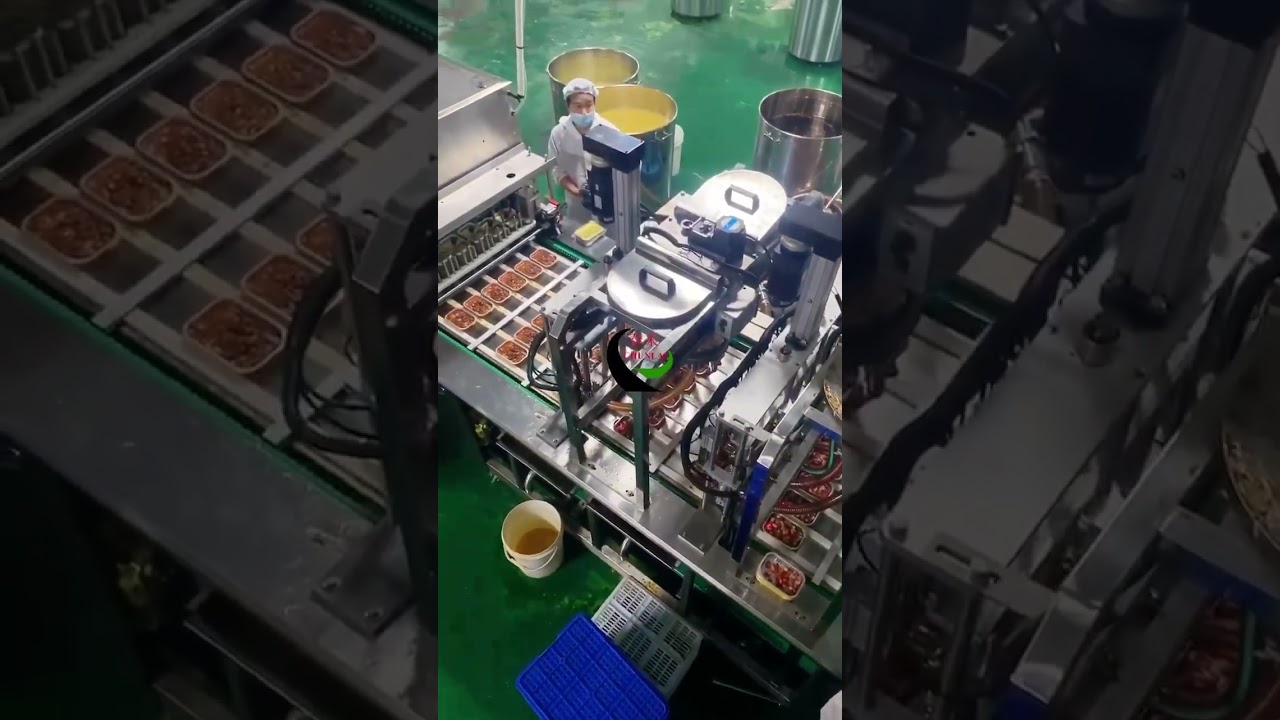 Lobster crayfish packing aluminum foil container chili sauce filling sealing machine