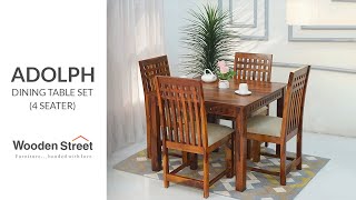 Adolph 4 Seater Dining Table Set (Honey Finish) | Dining Table Design | WoodenStreet | 2023