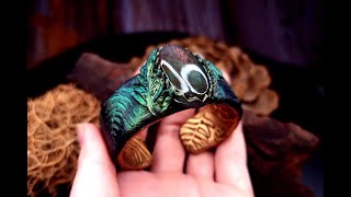 Magical Fern Bracelet with Real💜Labradorite Stone out of Polymer Clay! Amazing Wearable Art DIY