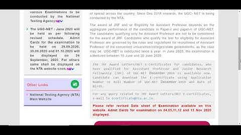 ADMIT CARDS RELEASED FOR UGC NET EXAMS / LATEST UPDATE ON 29 /10/2020 /