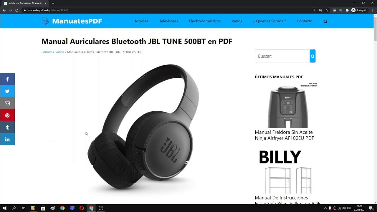 Apparatet Løft dig op skæbnesvangre Manual Auriculares Bluetooth JBL TUNE 500BT en PDF - YouTube