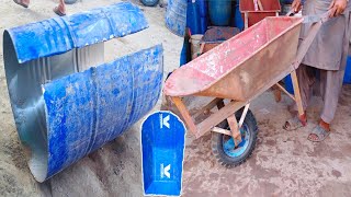 Making Wheelbarrows Out Of Old Oil Drums || How To Make Wheelbarrows