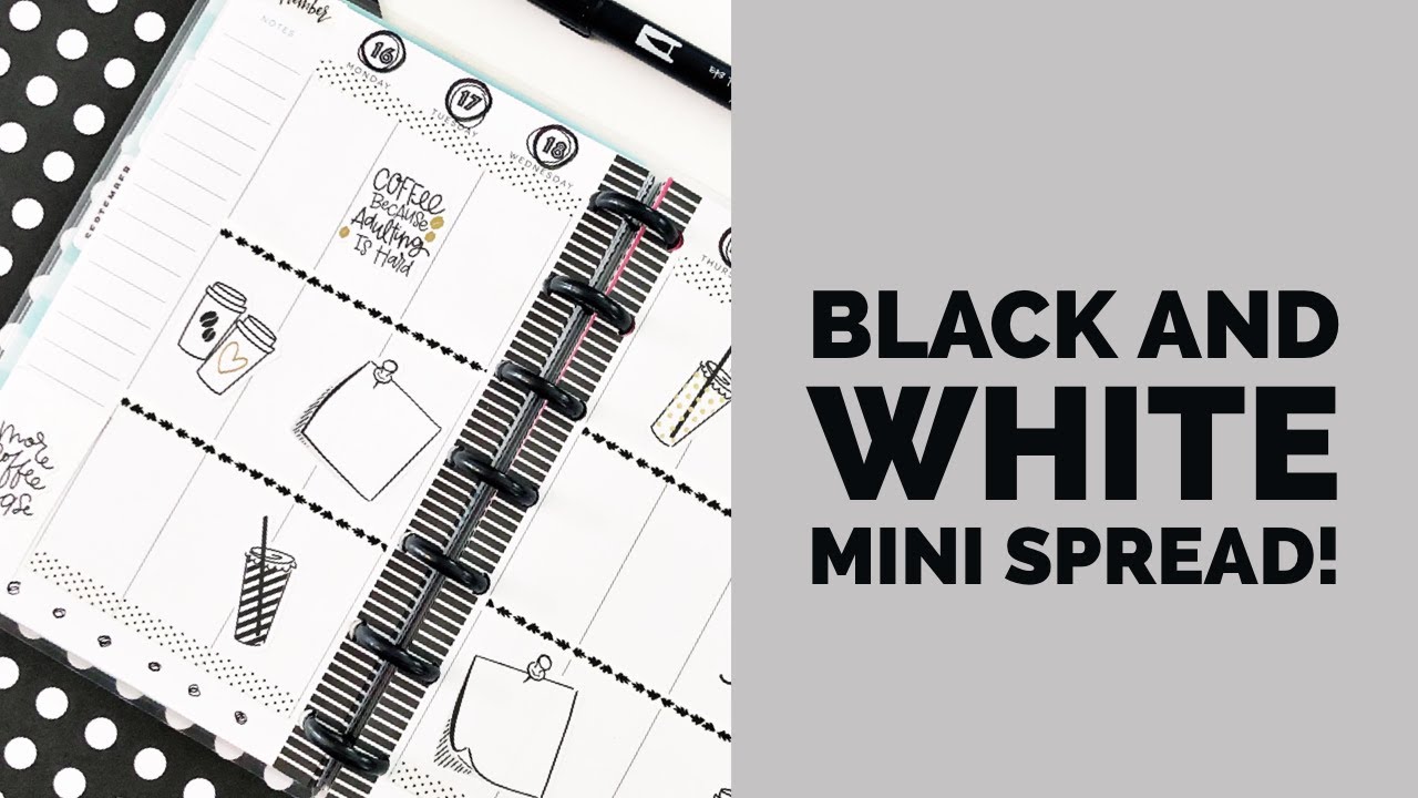 Plan With Me // Mini Vertical Happy Planner // Black and White - YouTube