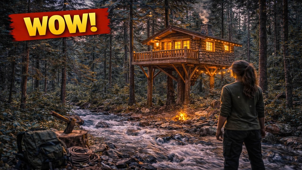Solo Girl Builds a Cozy Treehouse Cabin 🌲🏡 Hidden in the Forest ...