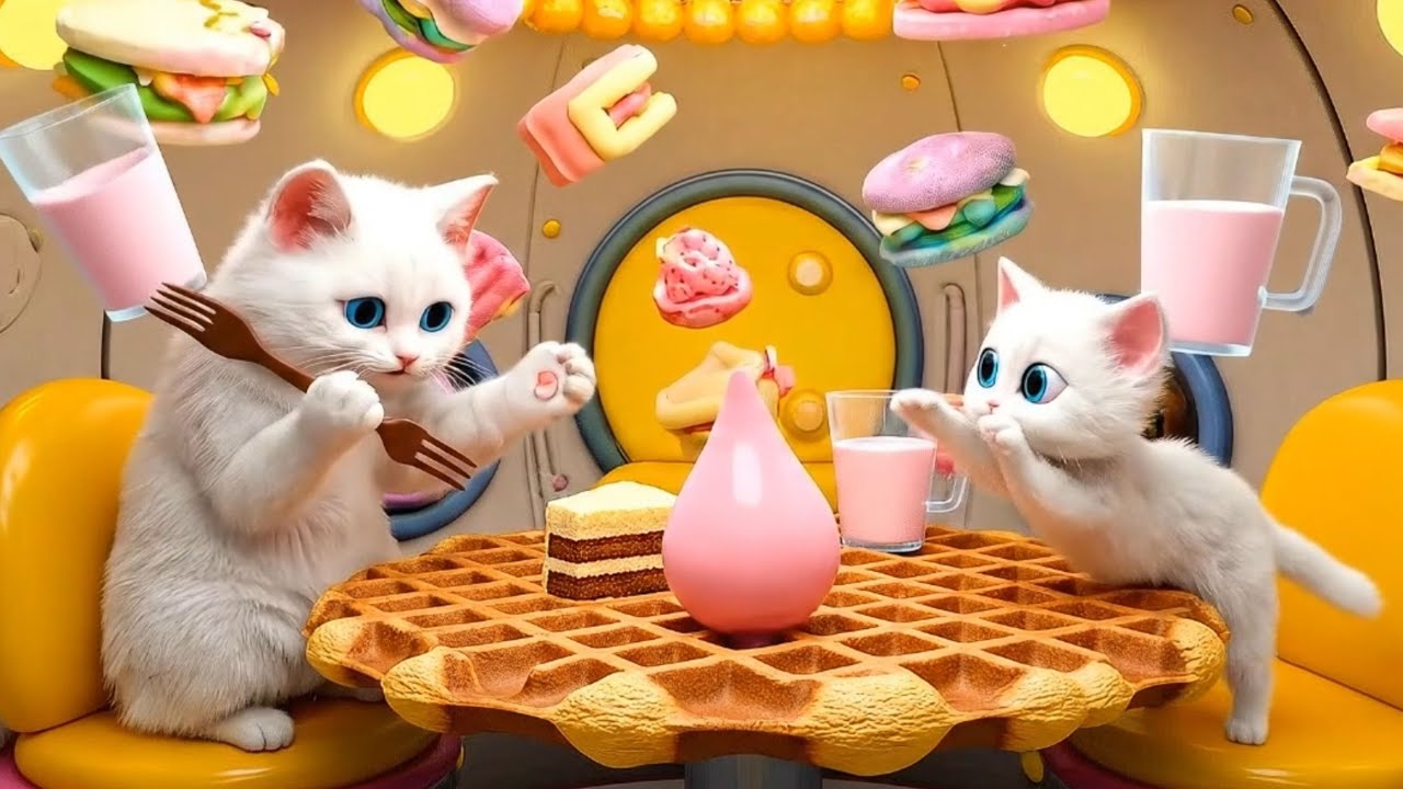 Galactic Journey: Mama Cat and Kitten's Sweet Rocket Flight