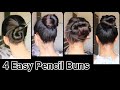 4 Pencil Bun/Juda Hairstyles- No Bobby Pin/No Rubber Band// Quick Easy juda hairstyles for long hair