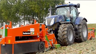 New Holland T7070 Blue Power + Holaras UM/UR Frontrooier - Uien rooien / Windrowing onions