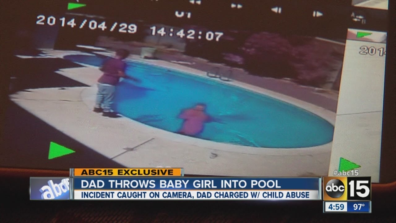 Dad Throws Baby Girl Into Pool