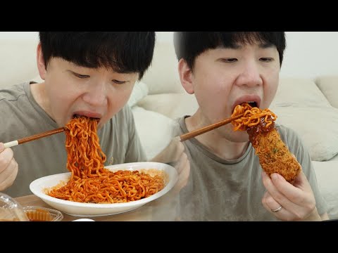 <strong>Sweet</strong> potato cheese pork cutlet with Samyang <strong>fire</strong> noodles.. Mukbang