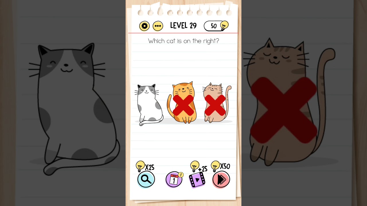 Which cat is on the right?, Brain Test Level 29 (Swipe Right)