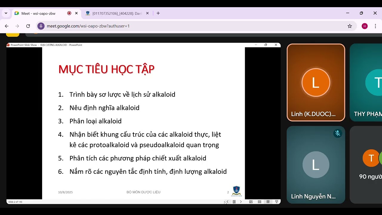 Video Dược liệu 2 - buổi 1 - Alkaloid - youtube