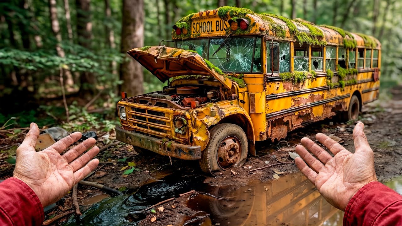 Первый запуск заброшенного школьного автобуса | Тест-драйв забытого школьного автобуса спустя 50 ...