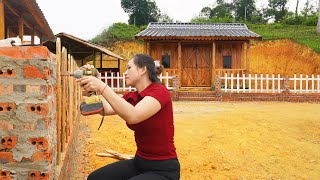 Complete Building Fence With Bricks and Wooden Bars---Off Grid Cabin Was Built by ONE WOMAN