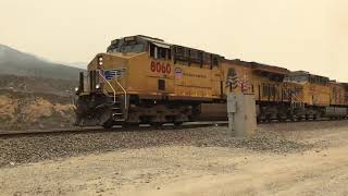Union Pacific 8060 ES44AC Leads Northbound Double stack train passes through Blue cut CA