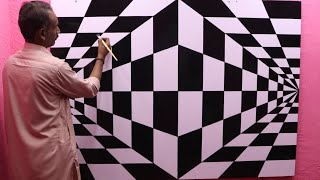 Optical illusion 3d Wall Painting | 3d Wall Decoration Effect | Wall Art Technique | interior Design